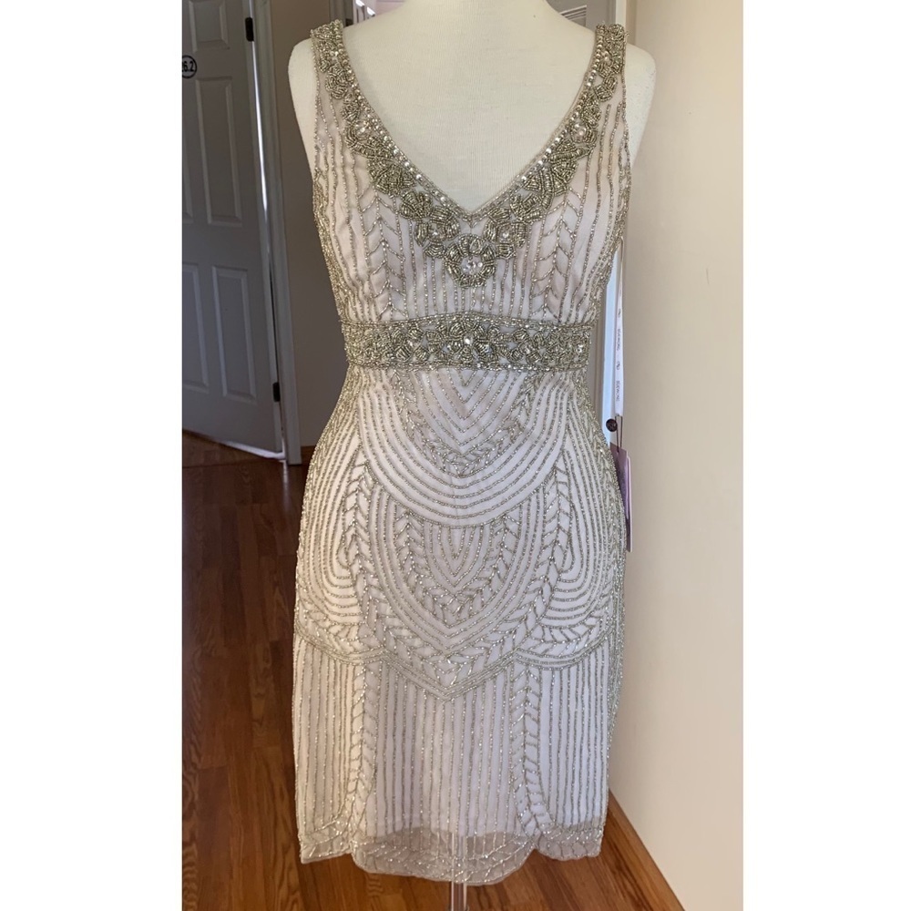 SUE WONG 14 Champagne Beaded Formal Bridal cocktail Evening dress - Picture 6 of 17